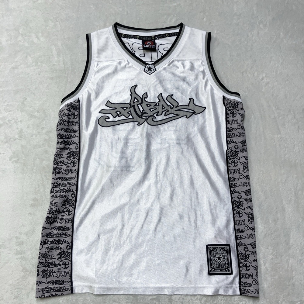 Vintage Tribal Gear Basketball Jersey Embroidered Graffiti Logo Dazzle Silky Y2K